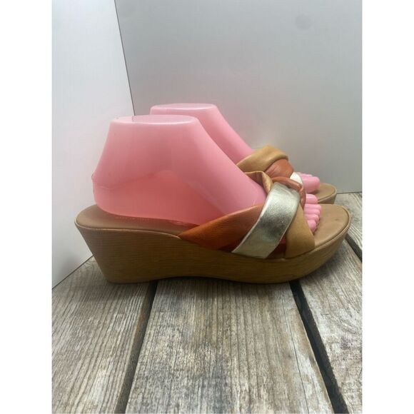 Mila Paoli Italian Leather Wedge Sandals Women’s 8.5 Multicolor Metallic Platfor - Picture 3 of 8